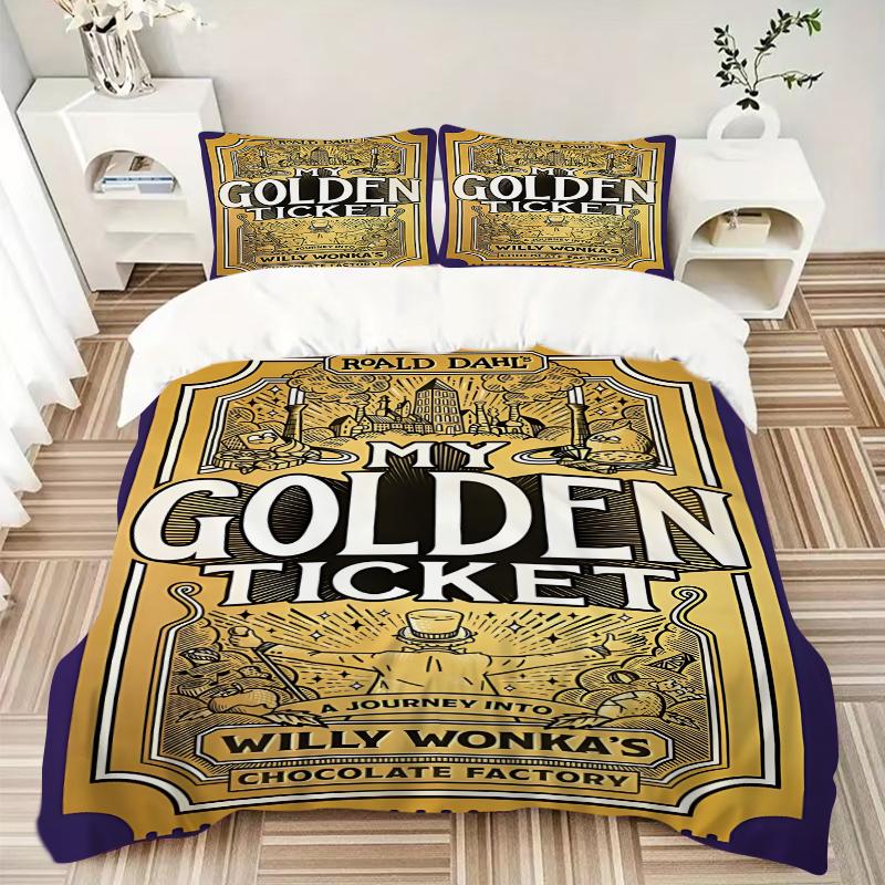 3Pcs Golden Ticket Adventure Bedding Set Soft Fabric Duvet Cover Pillowcases Home Christmas Xmas Halloween Gift 1 Duvet Cover 2 Pillowcase G1252