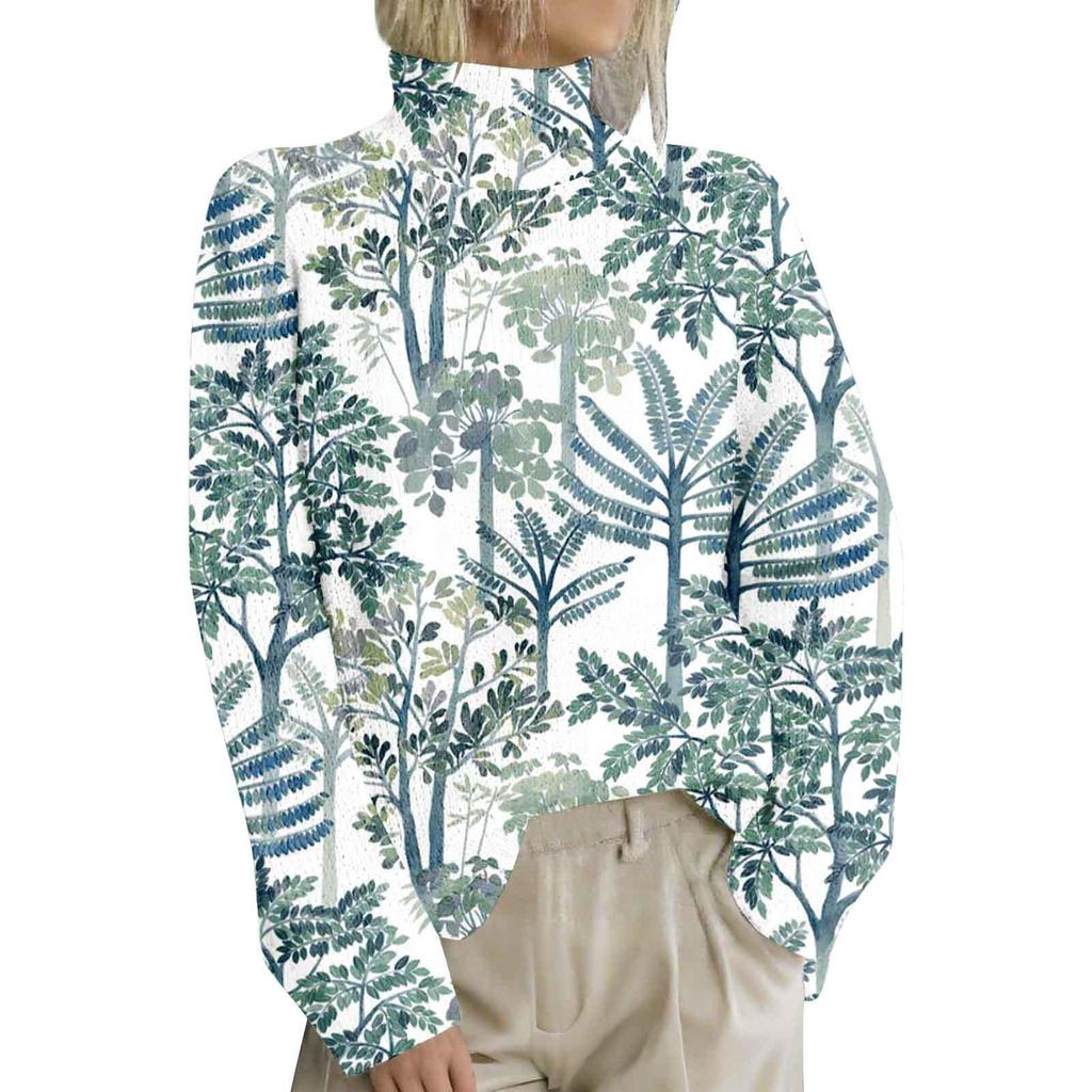 High-Neck Printed Pullover Sweater LYH0911
