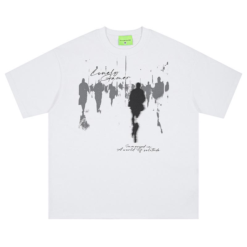 Американская уличная хип-хоп футболка с силуэтным принтом, повседневная, свободного кроя, с коротким рукавом