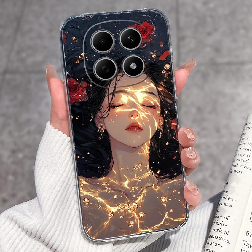 For Redmi Note 15 14 13 Pro Plus 5 5A 4 4X Phone Case Chinese Style Red-Crowned Crane Patterns Transparent TPU Shockproof Casing For Redmi Soft Covers