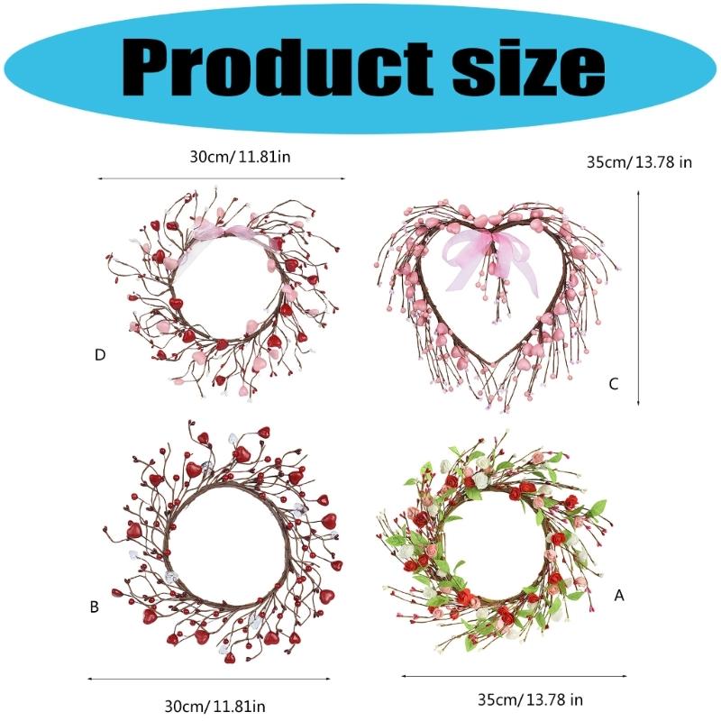 Artificial Heart Berries Wreath For Valentines's Day Decoration Decorative Garland Wedding Window Table Centerpieces