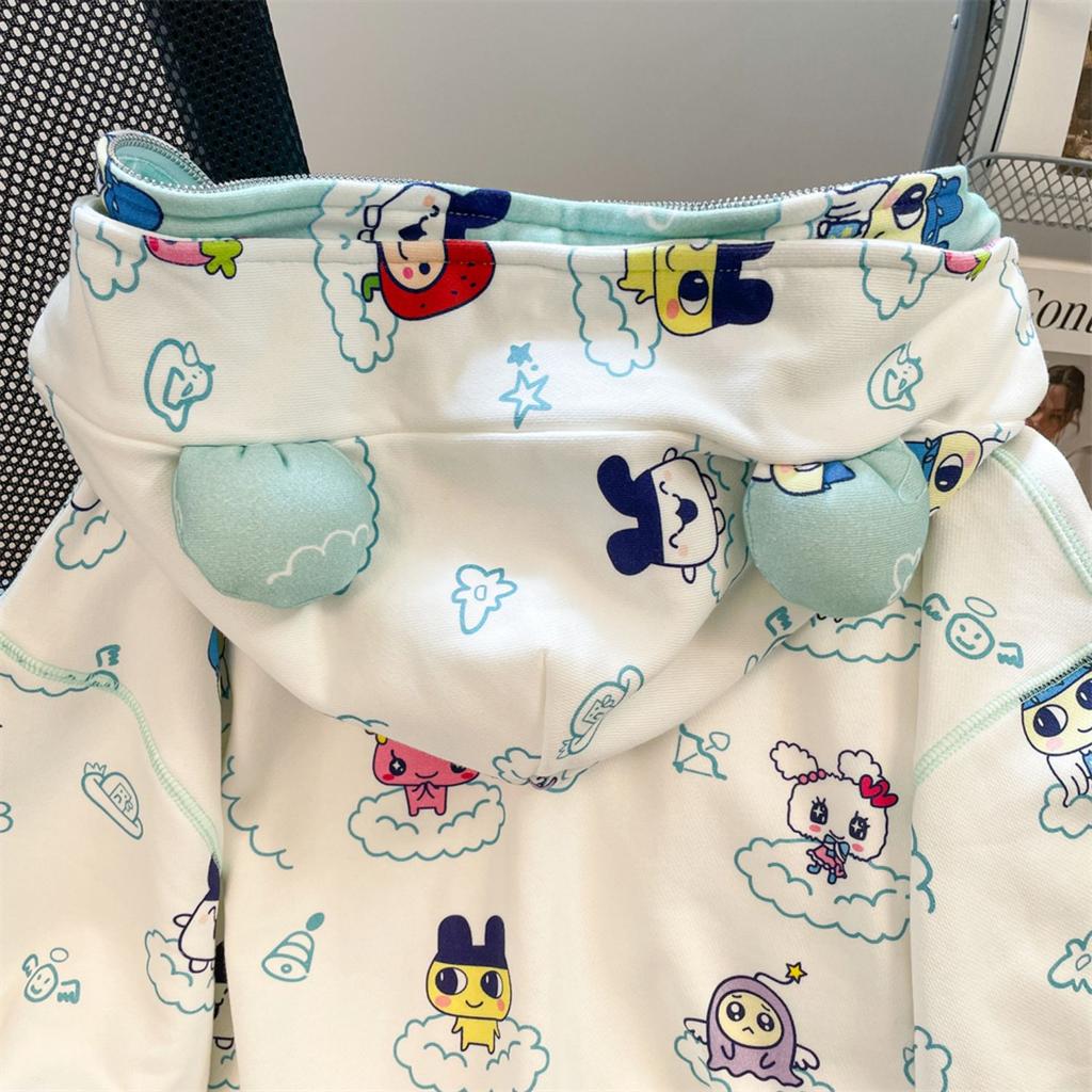 Модный кардиган-пальто на молнии большого размера с модным принтом, милыми ушками медвежонка и флисовой кофтой для девочек