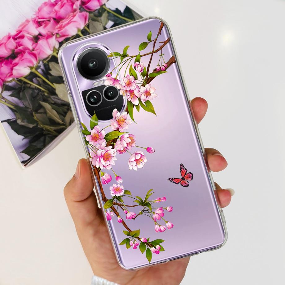For Oppo Reno10 Pro Case Reno 10 5G Cover Soft TPU Black Silcione Bumper Coque For Reno 10pro Global Funads Women Fashion Print