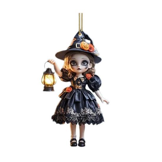 Yousheng Halloween Witch Car Pendant Pumpkin Lanterns Bat Elements Rearview Mirror Ornament Gothic Tabletop Hanging Accessories