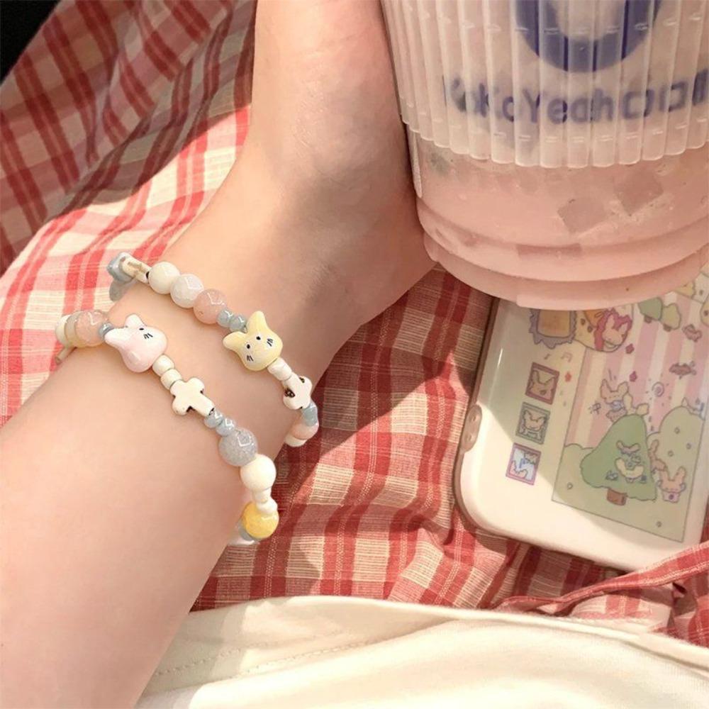 Крутой милый браслет из бисера, эстетичный браслет из бисера, модный красочный керамический браслет с кошкой