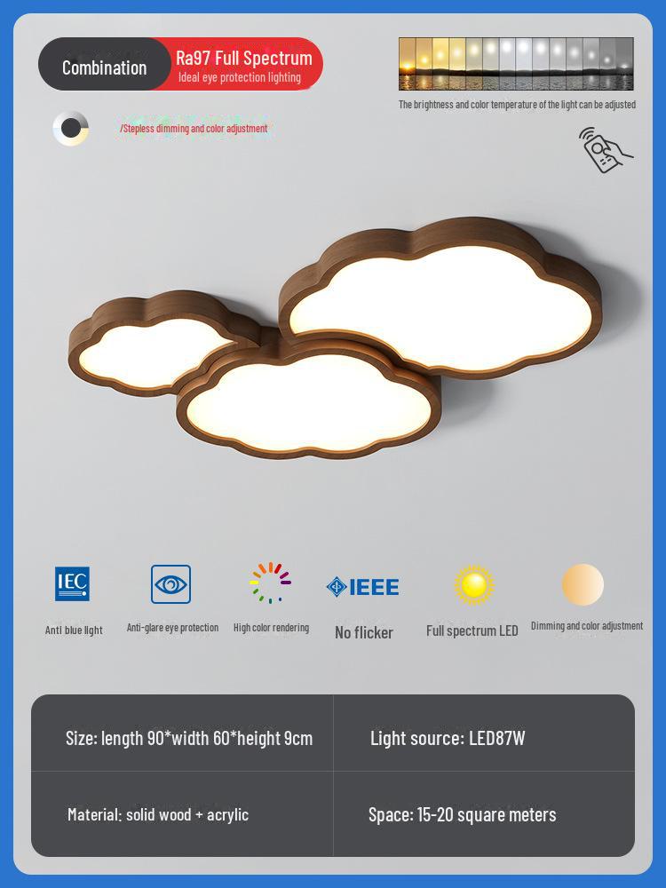 Nordic Style Walnut Solid Wood Ceiling Lamp for Living Room, Bedroom, Study - Eye Protection, Antique Finish