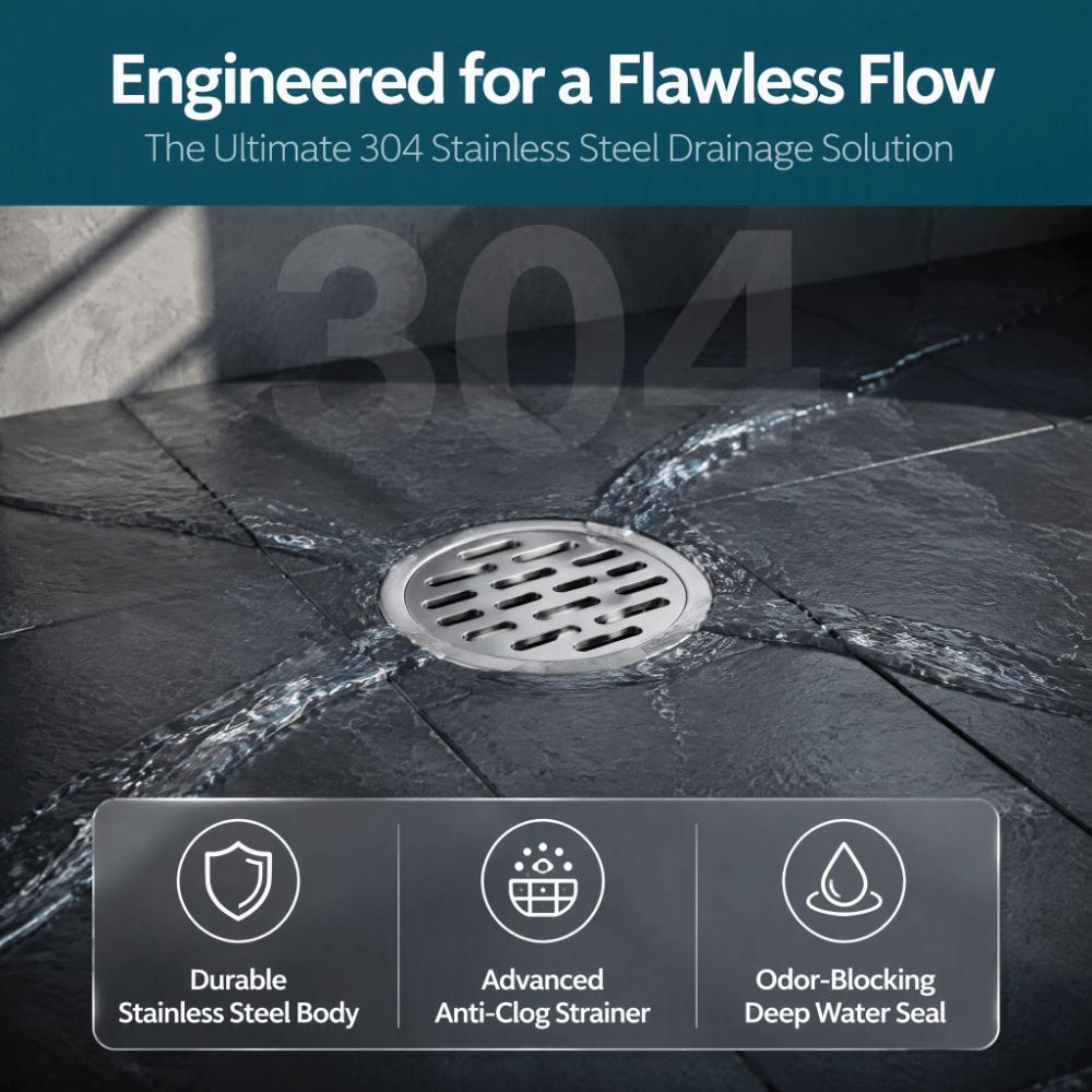 Fits 50mm / 1.97in Pipe Shower Drain Round Shower Floor Drain Durable Floor Drain  Shower