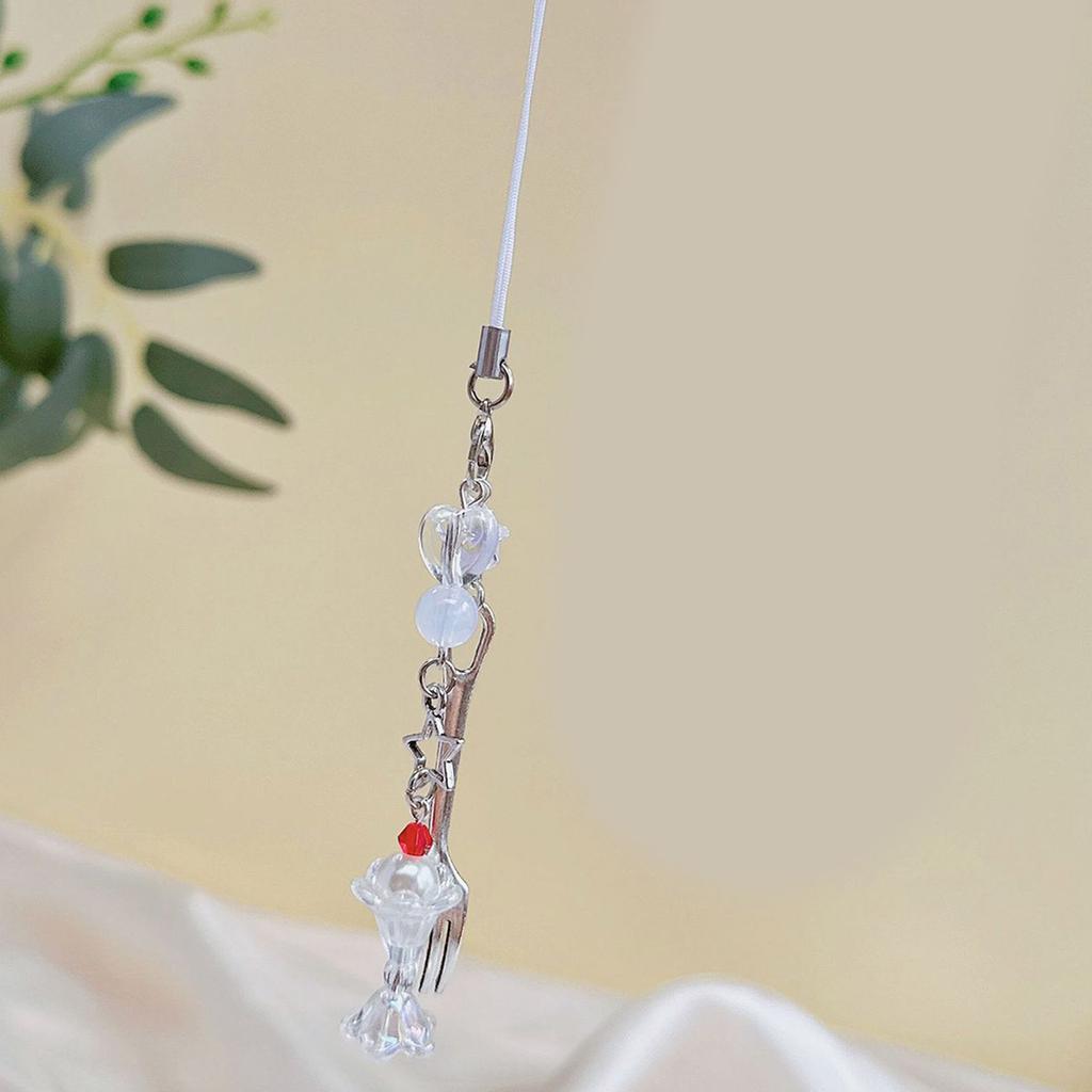 Fashionable Beaded Fork Pendant Phone Charm Unique Heart Flower Keychain Vibrant Beaded Pendant for Cellphone Camera