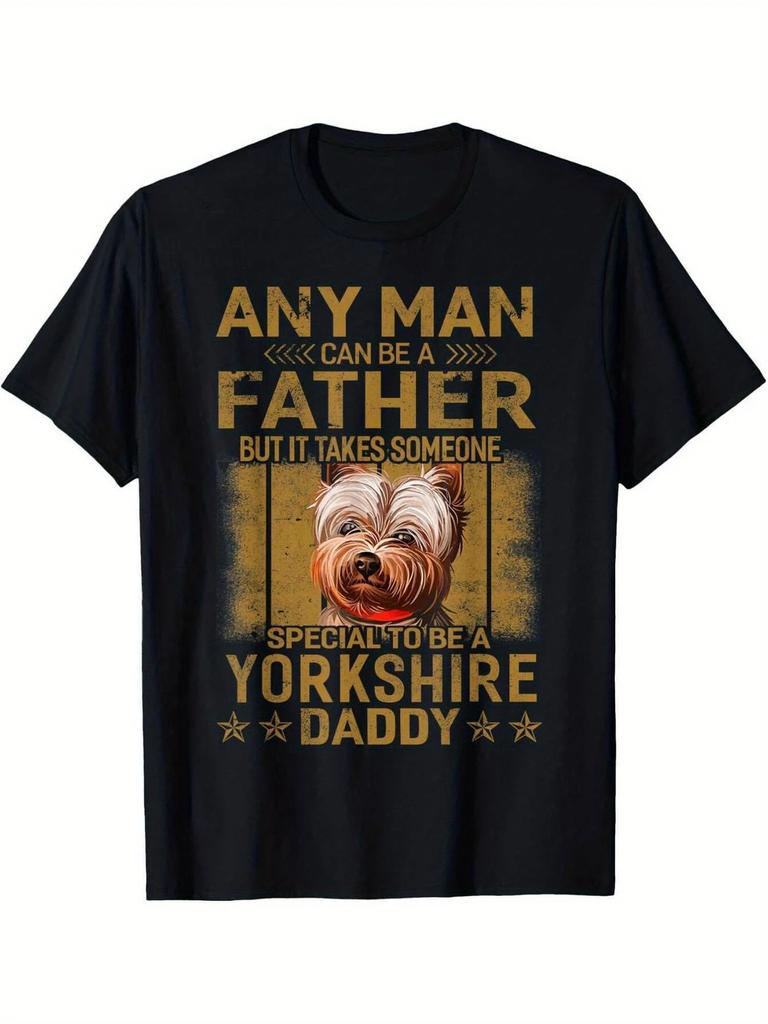 Men'S Casual Cotton T-Shirt with Unique Yorkie Terrier Print- Perfect Father