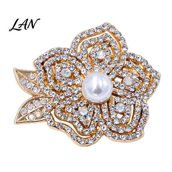 Decorative Flower Pin Faux Pearl Rhinestone Brooch, Women Girls Retro Floral Lapel Non-fading Pin, Badge for Clothes Bag Hat Scarf Suits Secure Clasp
