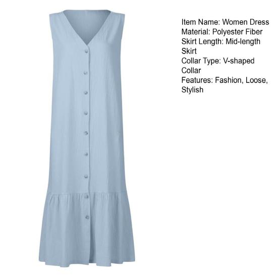 Женское летнее платье без рукавов на пуговицах с V-образным вырезом, макси-платье, летнее, свободного кроя, А-силуэта