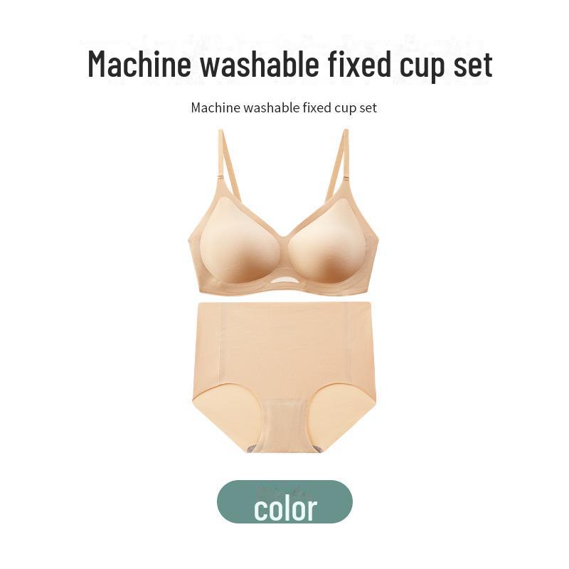 Nude Seamless Women's Underwear Set: Soft Support, No Steel Ring, Fixed Cup Sleeping Bra