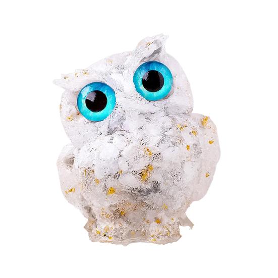 Natural Crystal Owl Figurine Handmade Resin Owl Statue Filled with Crystal Stones Tabletop Owl Ornament