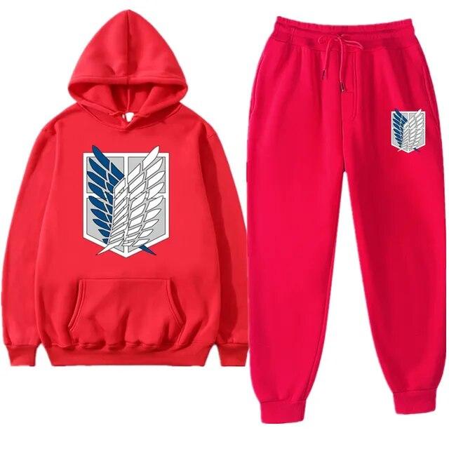 Anime Attack On Titan Levi Green Winter Tracksuit 2 Piece Set Hoodies Pants Sportwear Suit Hooded Sweatshirt Tracksuit Woman