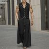 Men Sleeveless Stitching Waistcoat and Long Suits Pants Outfits Sets