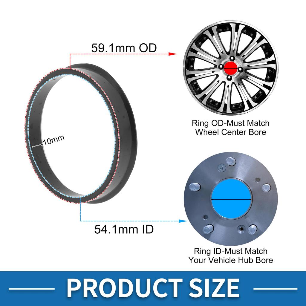 ABSOPRO 59,1 мм на 54,1 мм Центрирующее кольцо ступицы колеса автомобиля Черный поликарбонат Колесо Центр вала Амортизация Кольцо ступицы 4 шт.