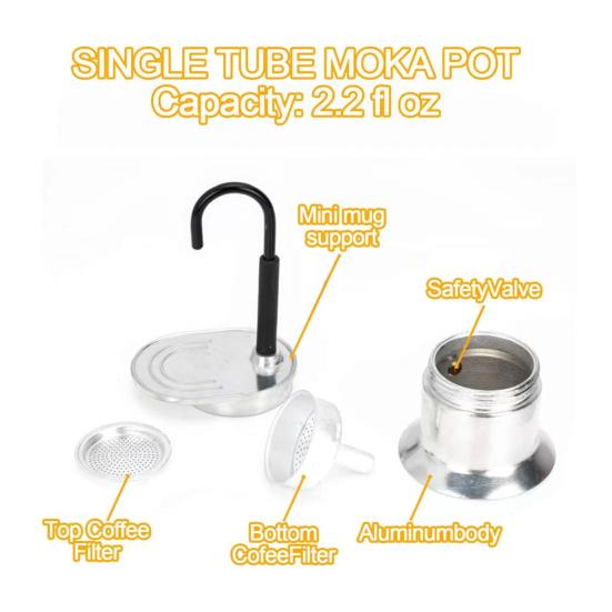 Single Tube Moka Pot 1 Cup 50ML Italian Coffee Maker Portable Coffee Brewer for Outdoor Parties Travel Camping