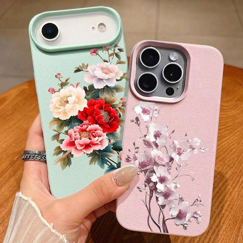 Чехол с рисунком ромашек в мультяшном стиле для iPhone 17 Pro Max iPhone 16 15 14 13 Pro Max 11 17e 16e Роскошная кожаная текстура Мягкий силикон Матовое покрытие