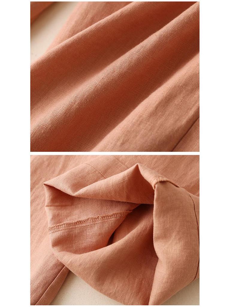 Женские брюки с высокой талией из хлопка и льна с широкими штанинами - Свободные, Стройнящие, Дышащие, Большого размера, Повседневные прямые штанины для весны и осени