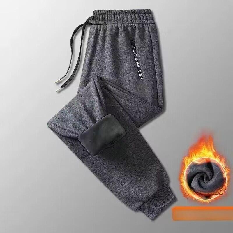 Autumn Winter Fleece Lined Thickened Work-Appropriate Sports Casual Pants for Men Plus Size
