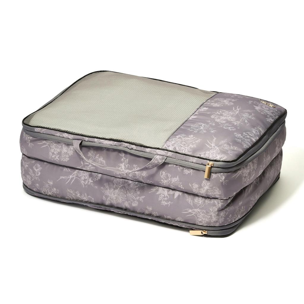 Francfranc Classic Flower Compression Dark Travel Organizer, Large, Gray, Water-Repellent,