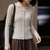2026 Autumn Women's Round Neck Knit Cardigan Sweater Korean Style Button-Up Outerwear Top