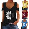 Summer Top Women's Top Short Sleeved Cold Shoulder V-neck Loose Basic T-shirt Casual Top Shirt Shirt