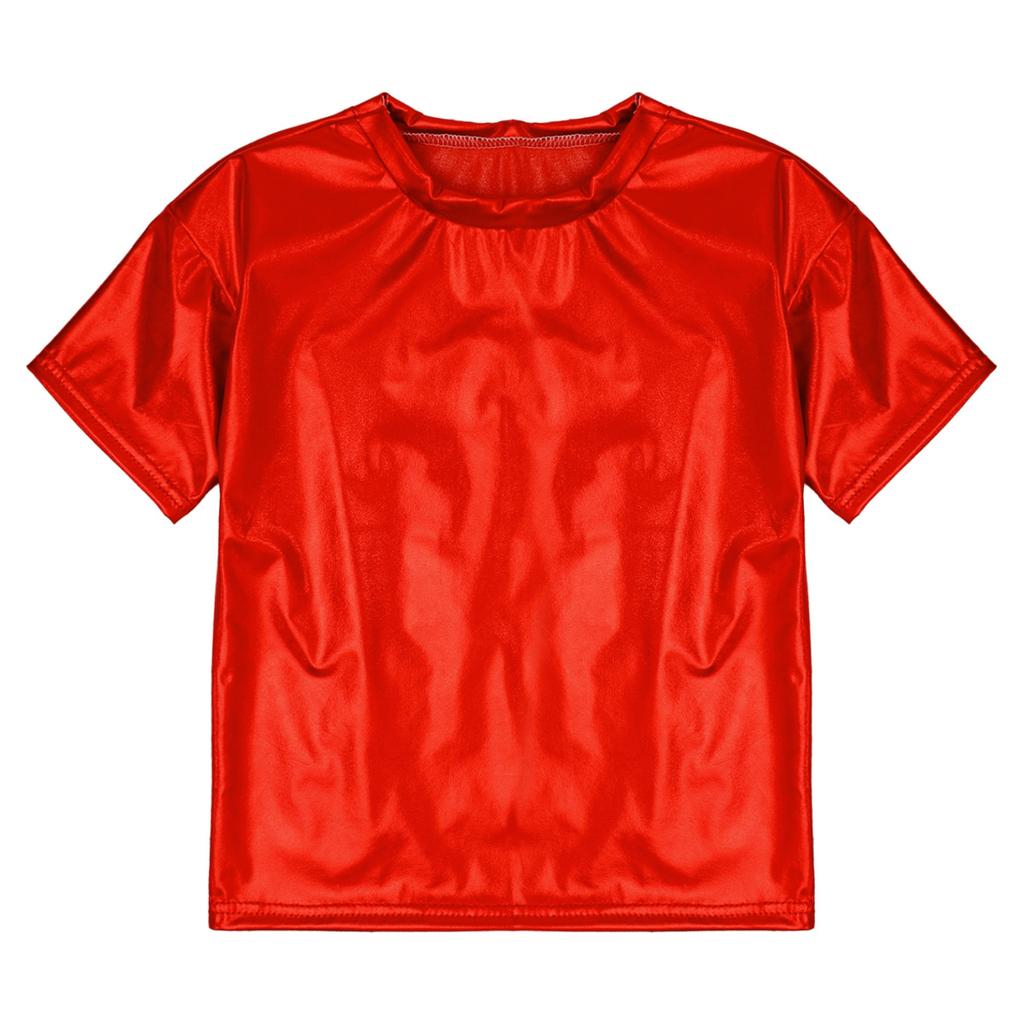 Детские сверкающие топы с короткими рукавами для мальчиков и девочек, модная футболка с круглым вырезом, танцевальный костюм