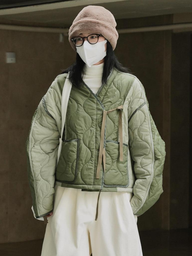 Women's Winter Japanese-Style Color-Contrast Cotton Jacket - Loose, Slim Silhouette, Casual & Warm