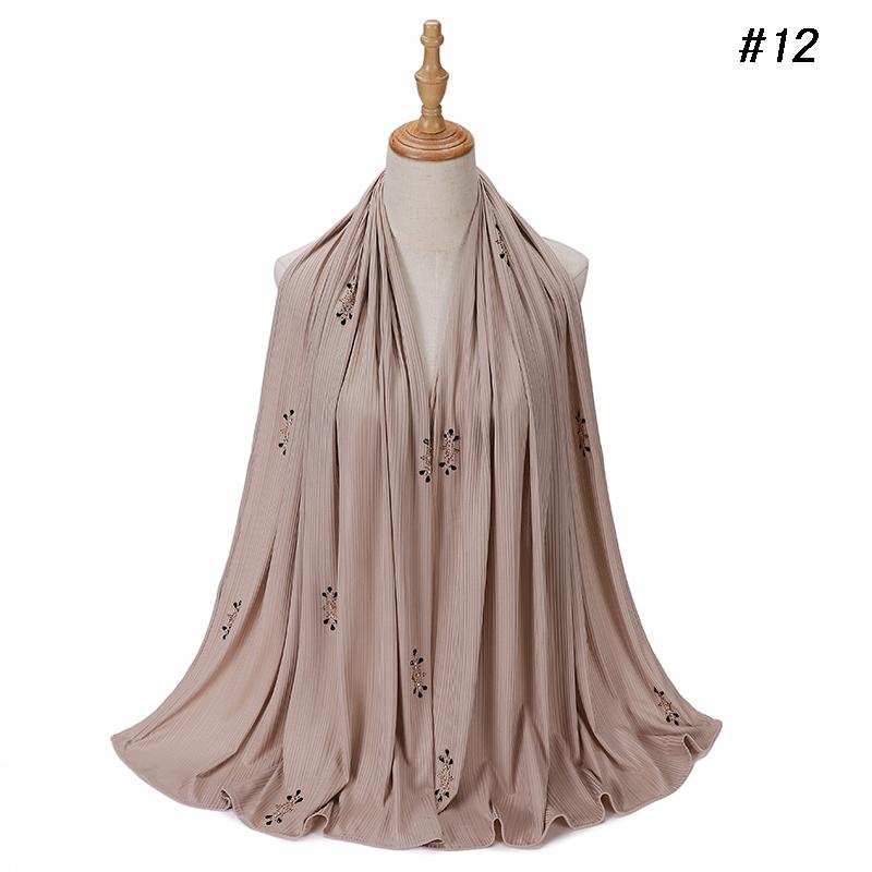 Модный фактурный трикотажный хиджаб Мусульманский однотонный шарф Креповый хиджаб со стразами Мягкие исламские шали Платки Повязка на голову для женщин