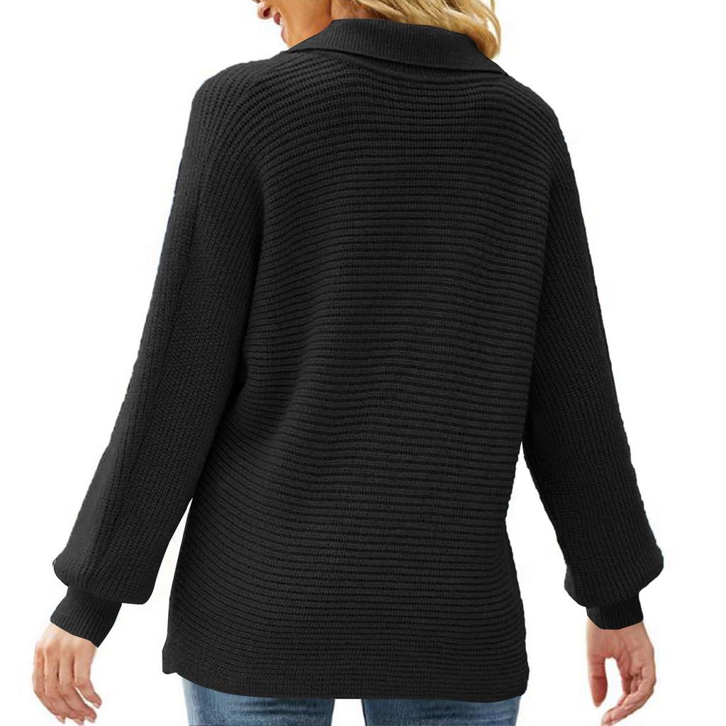 Women's Fashionable Round Neck Solid Color Knitted Sweater Pullover Sweater Long Sleeved Top
