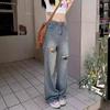 Американские рваные джинсы Slim-Fit в стиле ретро — женские, в гонконгском стиле, свободные, прямые, универсальные широкие летние брюки