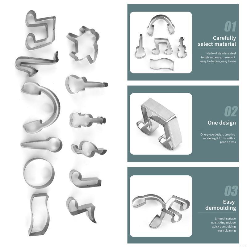 Musical Notes & Instrument Cookie Mold Biscuit Cutter Stainless Steel Material Baking Tool Baking Accessories for Cookie X3UC