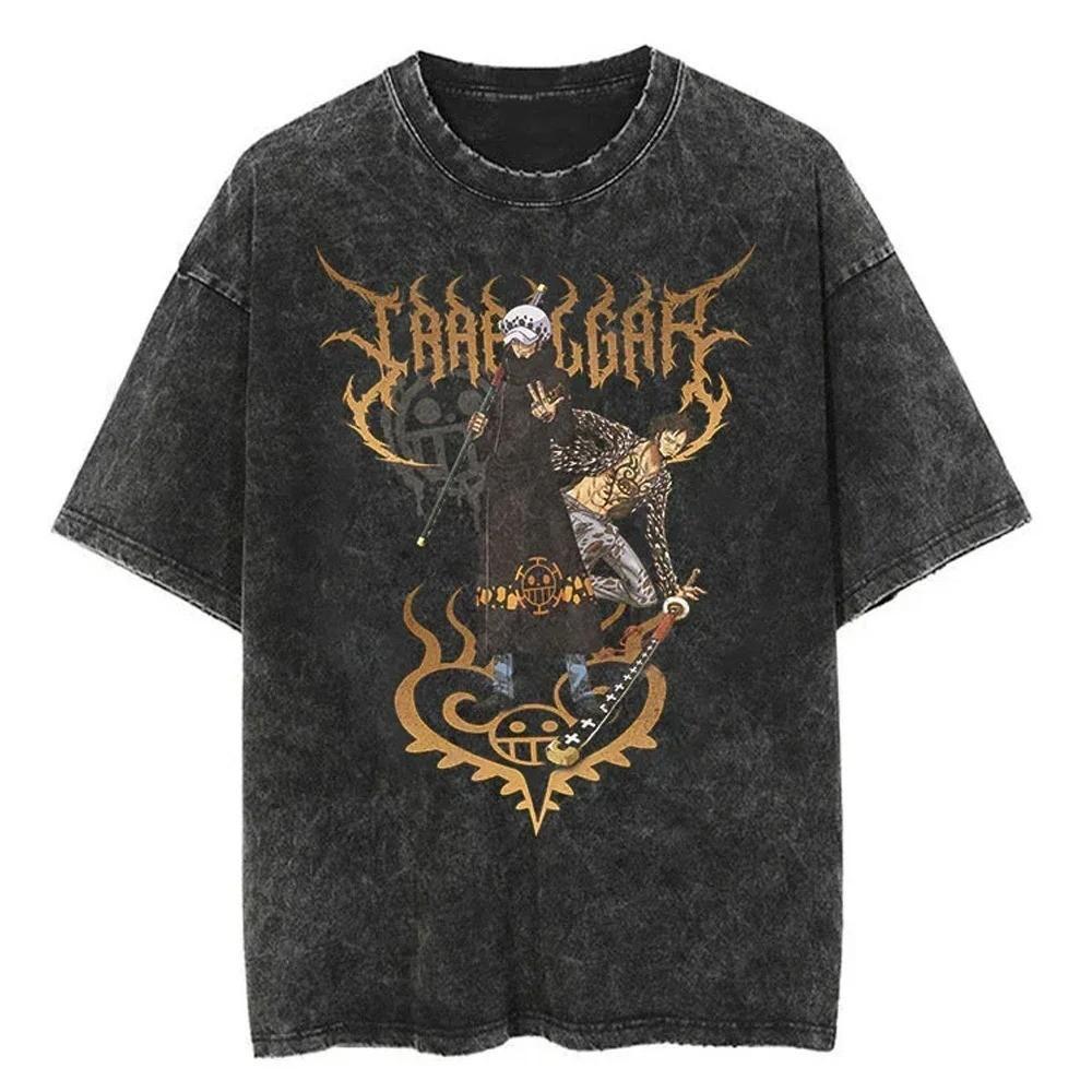 One Piece Tee Men Casual Oversized Washed Harajuku Tshirt Japanese Anime