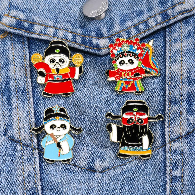 Peking Opera Panda Cartoon Brooch Chinese National Style Four Roles Of Peking Opera Metal Badge Decoration For Backpack Clothing Accessory