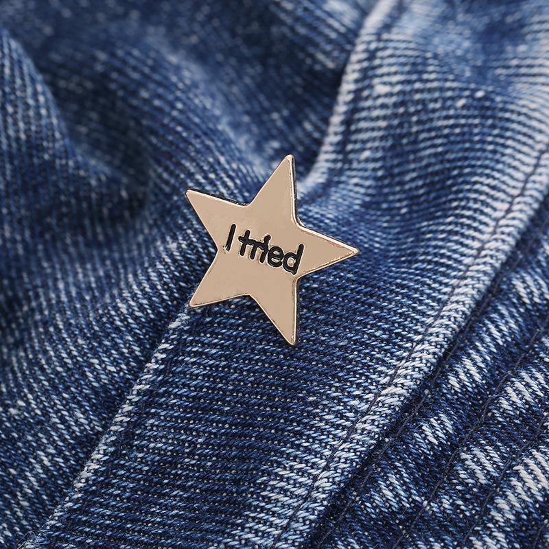 Мини брошь в виде звезды и буквы: Металлический значок «Я пытался»