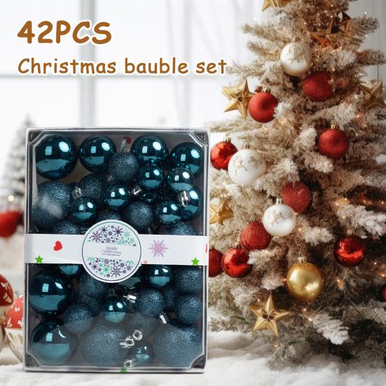 42Pcs 3/4/5cm Christmas Balls Set Glitter Surface Various Pattern Christmas Balls Shatterproof Home Reusable