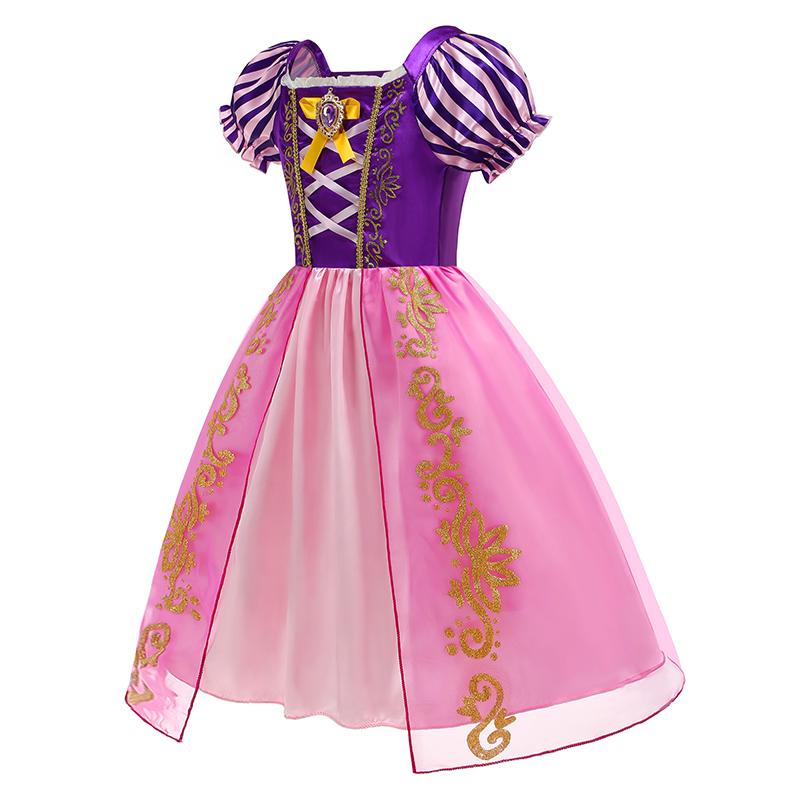 Rapunzel Princess Dress Girl Purple Puff Sleeve Cosplay Tangled Costume Halloween Vestido Kids Birthday Ball Gown Clothes