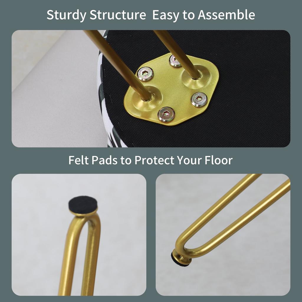 Vanity Stool Chair Round Ice Silk Fabric Ottoman Foot Rest for Makeup Room Living Room Bedroom