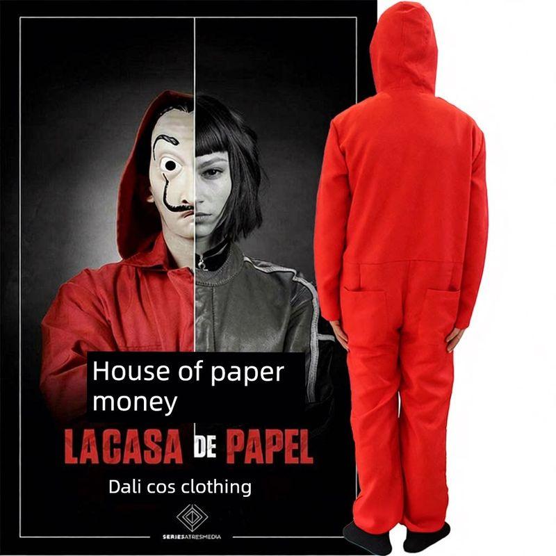 Halloween Cosplay Costume Money Heist Dali Costume Red Jumpsuit Clown