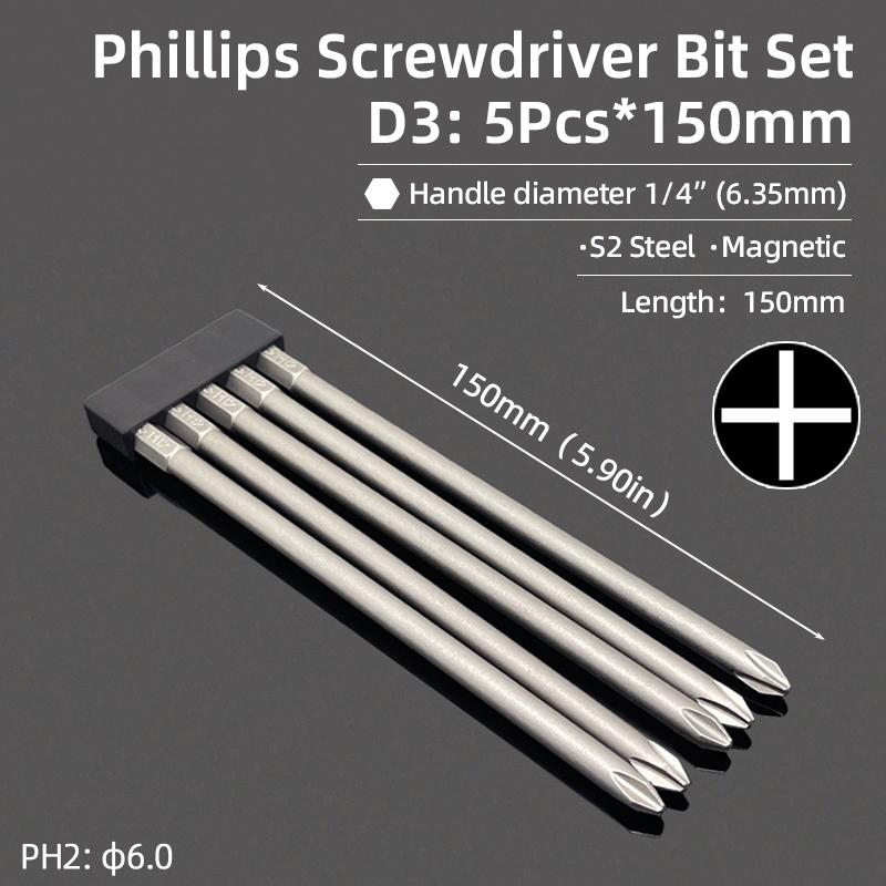 Phillips Screwdrivers Bits Cross Head Magnetic Screwdrivers PH00 PH1 PH2 S2 Hex Shank Hand Tools 50/75/100/150/200/300mm