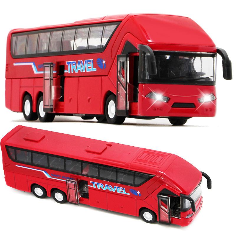 Alloy Huili Big Bus Can Be Opened With Sound And Light Luxury Tour Bus Model 1:50 Children's Toy Car New