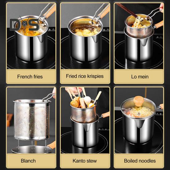 Stainless Steel Deep Fryer Pot with Basket Lid Deep Oil Fryer Pan Multi-Purpose Mini Fryer Pan for Fries Chicken Fish Shrimp Bacon