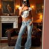 Джинсы клеш с низкой посадкой в стиле Y2K для женщин, свободные эластичные джинсы-клеш, ретро винтажные длинные брюки 90-х