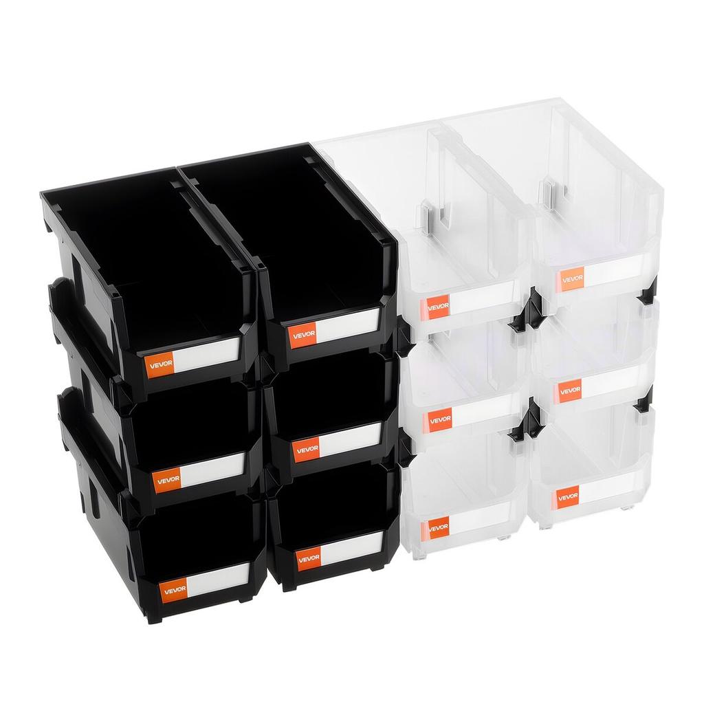 Plastic Stackable Storage Bins, 37.7 x 21.5 x 18 cm (12 Pack), Plastic Containers for Organizing & Storage Bins for Garage, Small Parts, Office