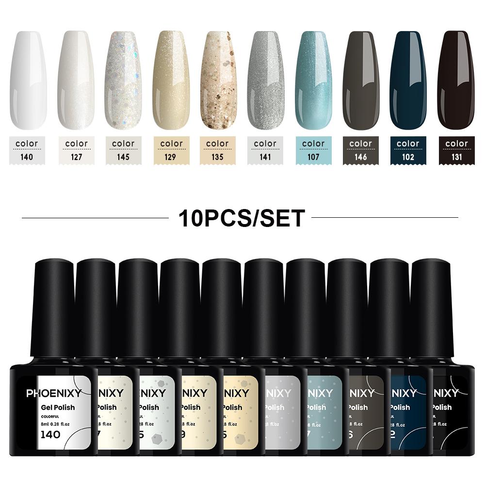 Гель-лак для ногтей PHOENIXY, 10 цветов, замачиваемый УФ-гель для ногтей, стартовый набор для дизайна ногтей, набор блестящих лаков для DIY, дома, гель для маникюра