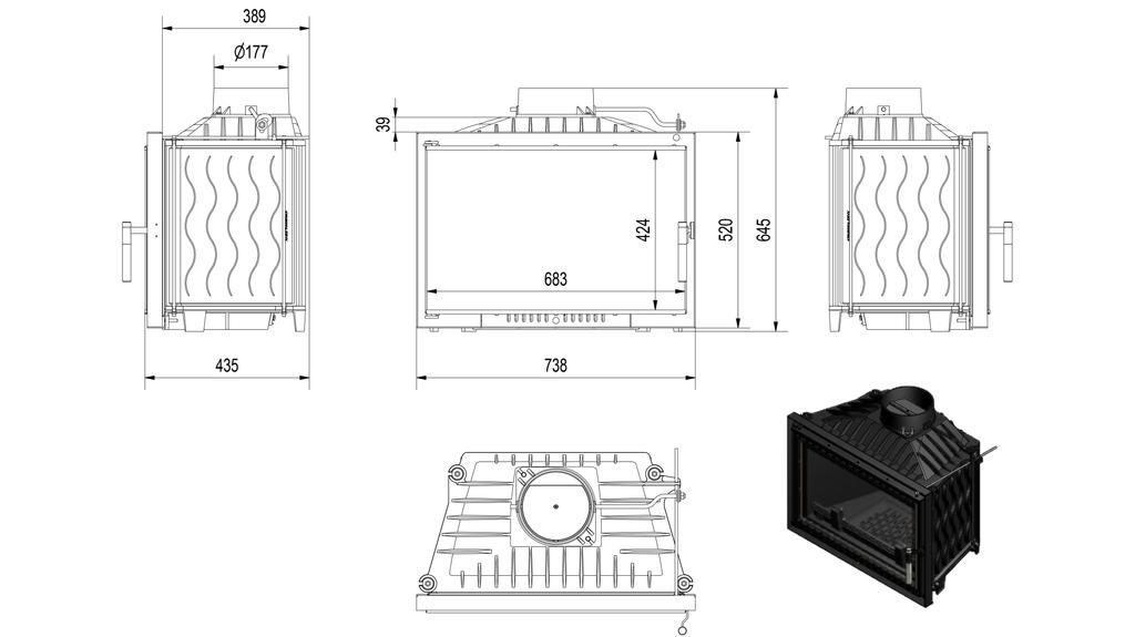 Cast Iron Fireplace KRATKI WIKTOR DECO 14 kW Ø 180