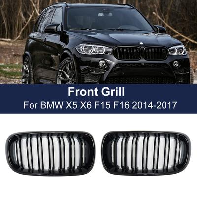 Двойные решетки радиатора с двумя планками, глянцево-черные, для BMW F15 F16 X5 X6 F85 F86 2014-2018, аксессуары для гоночной решетки переднего бампера