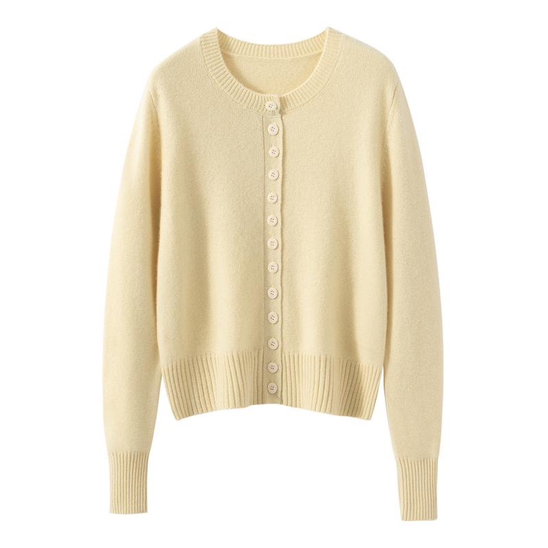 Cashmere Women's Round Neck Cardigan - 2026 Autumn/Winter, Single-Breasted, Solid Color, Versatile, Warm Outerwear.