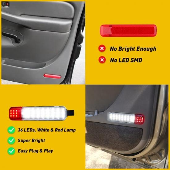 F&R LED Door Panel Light 4X Courtesy White For GMC Red Chevrolet Cadillac Hummer